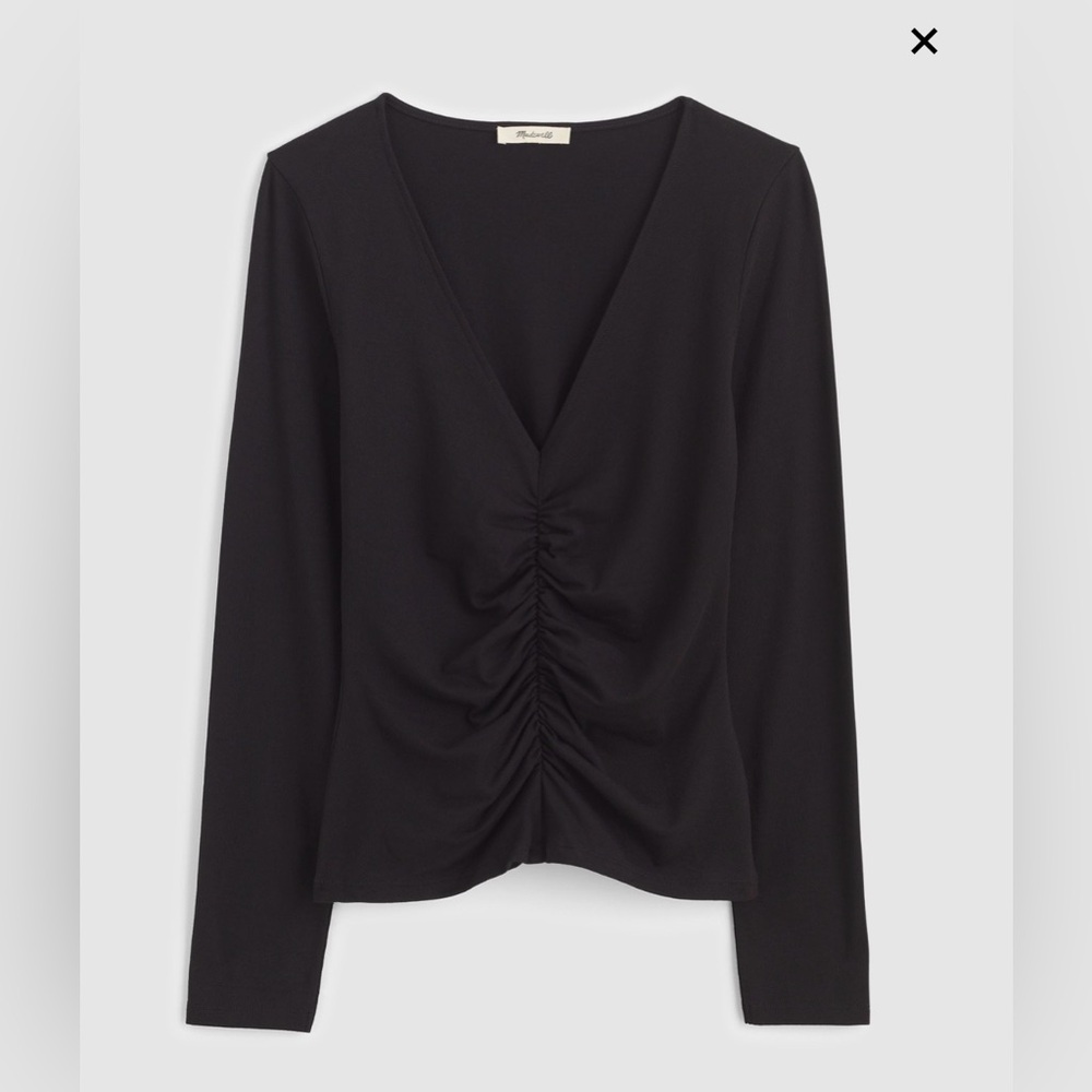 Madewell Black Shirred V-Neck Long Sleeve Top NWT XL